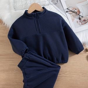 Jongens Fleece-gevoerde Hoodie en Joggingbroek Set, Casual Buitenkleding met Opstaande Kraag, Warme Lange Broeken, Ideaal voor Outdoor