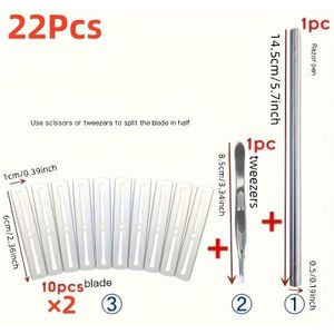 Set van 12 stuks / 22 stuks Haarbeeldhouwpennen Magische Olie Hoofdkrassen Heren Haarstijl Precisie Stalen Scheermespen Kappersscheermesset