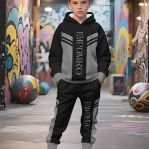 Jongens Hoodie & Broek Set, Casual Mode, Geschikt voor Buiten, Vakantie Cadeau, Street Style, Outdoor Stof, Reiskleding, Trendy Sweatshirt Set, Perfect voor Buiten