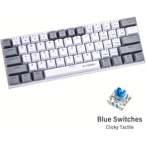 E-YOOSO Z11 60% Mechanisch toetsenbord, mechanisch gaming toetsenbord met bedrade LED-achtergrondverlichting, 60 computertoetsenbord voor Windows, Mac OS Zwart Grijs, Wit Grijs