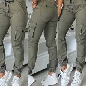 Vrouwen Olijfgroene Cargobroek met Meerdere Gebruiksvoorkomsten & Ritszakken - Verstelbare Trekkoord Taille en Enkelkant, Stevige Werkbroek voor Buitenactiviteiten, Machinewasbaar Tactische Broek