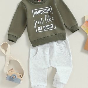 Baby Ontwerp Baby Kledingset Stof Baby Jongen Kleding Vaste Letter Sweatshirt + Broek 2- Set Kinderkleding, voor Buiten