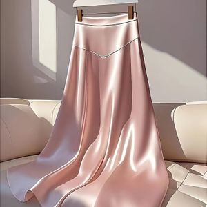 Hooggesneden satijnen A-lijnjurk, elegante kleuren midi rok