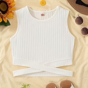 Zomerse Casual Uitje Ronde Hals Mouwloze Kruisontwerp Kleur Regular Fit Gebreide Vest voor Meisjes