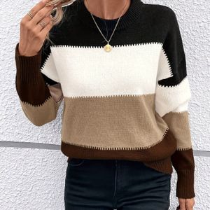 Casual Gestreepte Sweater voor Dames TJ4020 - Lange Mouwen Ronde Hals Olijfgroen/Wit/Zwart/Blauw Herfst Winter Pullover, Zacht Warm Niet-Doorschijnende Top voor Casual Kleding