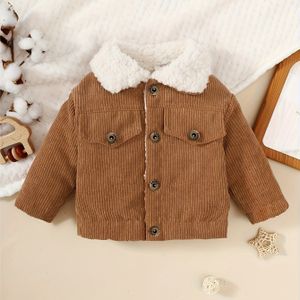 Corduroy Jasje voor Baby Meisjes met Pluche Kraag & Revers - Zachte Bruine Winterjas, Knoopsluiting, Nepzakken - Warme Jurkjas voor & (Machinewasbaar) - Fotoshoot Outfit