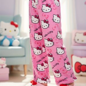 Sanrio Hello Kitty Lange Flanellen Broek voor Meisjes, Herfst/Winter Warm, Casual Cartoon Broek voor Tieners, Kerst Verjaardagscadeau, Comfortabele Cartoon Casual Broek, voor Buiten