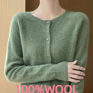 Kant-en-klaar Lente/Herfst Nieuwe Mode Elegante Pure Wol Osmanthus Knoopsluiting Ronde Hals Vest, Veelzijdige Dames Bovenkleding