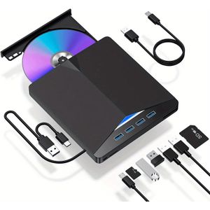 Externe CD/DVD-drive voor laptop, Draagbare 7-in-1 USB 3.0 DVD-speler en -brander, Externe DVD-drive compatibel met laptop en desktopcomputer /10/8/7 Mac OS