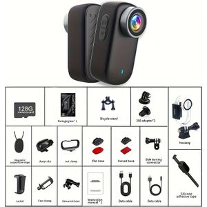 Ultra HD 4K Duim Sportcamera, Handige Diverse Bijpassende Bevestigingen, Sportcamera, /Wandelen/Vissen/Motor/Fiets/Reisrecorder, Draagbaar/Hangclip/Zakcamera, Hotspot WiFi Camera