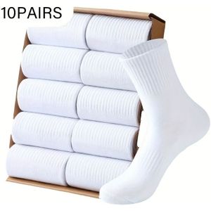 10 Paar Premium Heren Sokken tot Halverwege de Kuit voor Lente, Zomer en Herfst - Comfortabele Witte Casual Zakelijke Sportsokken