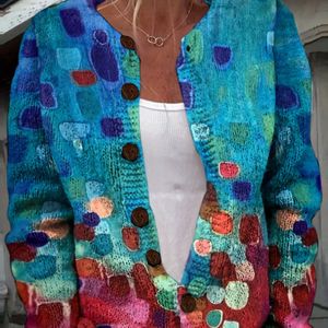 YONG Style Dames -Block Abstract Print Vest - Levendige Multikleur Losse Pasvorm Open Front Knoopontwerp, All-Seizoen Trui voor Layering, Lichtgewicht Vest, Laagstuk, Duurzaam , Getextureerd