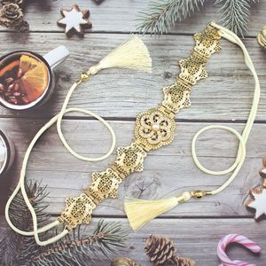 Casual Marokkaanse Midden-Oosterse Vrouwencaftaan met Metalen Riem en Kwastjeskoord, Geschikt voor Feestelijke Bruidsjurk of als Cadeau