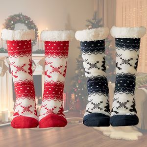 Amazon-stijl! 2 paar kerstsokken - Kersteland fleece dikke koraalvlies vloersokken, warme mid-calf sokken, antislip familiepakket, kerstcadeau