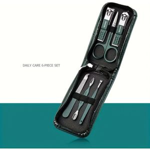 6-delige Professionele Manicure Pedicureset - Roestvrijstalen Nagelknippers, Scharen, Oorschepje met Etui, Ideaal voor Mannen, Vrouwen en Ouderen