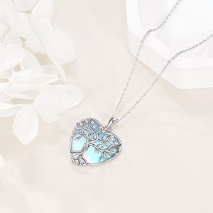 TEMU 3,7g 925 Sterling Zilveren Maansteen Modeketting met Traanhanger, Levensboom Ontwerp - Sieraden Cadeau voor Vrouwen