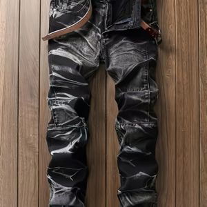 Plus Size Tie-Dye Mode Jeans voor Mannen - Street Style, Niet-Rekbaar Denim, Wasmachinebestendig, PLUS SIZE