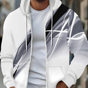 Heren Lange Mouwen Rits Hoodie met Driftpatroon, Herfst en Winter Casual Outdoor Jack met Trekkoord en Zakken