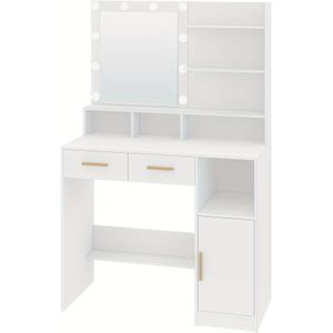 Jewelry Storage Cabinet With Mirror, Jewelry Storage Cabinet With 2 Drawers & 1 Cabinet, 3 Shelves & 4 Open Compartments, White, Jewelry And Accessory Storage, Jewelry Armoires