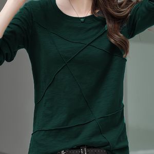 Dames T-shirt met lange mouwen van bamboe, nieuwe loszittende kleur basislaag voor lente en herfst, stijlvolle top met ronde hals.