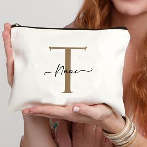 1pc Personalized Custom Name Cosmetic Bag - Elegant Cursive Script Makeup Pouch, Polyester Travel Toiletry Organizer, Bridesmaid Wedding Gift For , Bridesmaid Makeup Bag