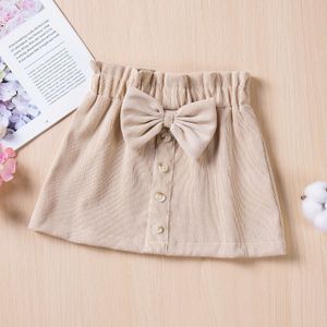 Meisjes Mode Corduroy Halflange Rok met Schattige Strik, Elegante Kleur Korte Rok, Elastische Taille Casual Veelzijdig Kinderkleding