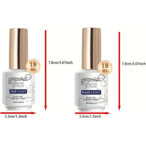 2 stuks 18ml Base Coat en No Wipe Gel Set | Glanzende Finish en Langdurig, Soak Off, Vereist /LED Lamp, Nail Art Design Manicure Cadeaus voor Vrouwen