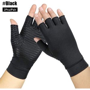 1 Paar Koperen Nylon Compressiehandschoenen Antislip Vingerloos voor Handongemak Vinger Brace Polssteun Antislip Handschoenen