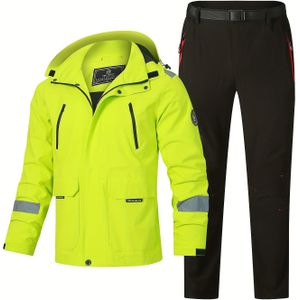 Herenset met Capuchonjas en Broek, Polyester met Meerdere Zakken, Lichtgewicht Ademend Buitenuitrusting voor Skiën, Wandelen, Casual - Dierenpatroon, Lange Mouwen, Pasvorm