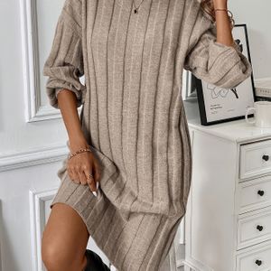 Plus Size - Plus Size - Plus Size - Plus Size Elegante Trui Jurk voor Dames - Lange Mouw Ronde Hals Kleur Casual tot Formele Outfits, Stretchy Materiaal