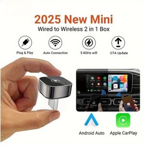 2025 Draadloze voor Auto & iOS - 5GHz WiFi met Hoge Snelheid, Lage Latentie, Universele Auto-Adapter met OTA-updates, Compatibel met de Meeste Auto's