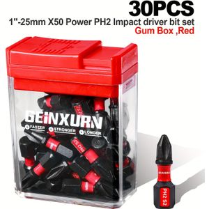 Geinxurn 30pc Impact Screwdriver Bit Set, S2 Steel Hexagonal Head Ph2, No Required, Gum Box Storage Case - Pocket Size, Essential Driver Bits For Power Tools