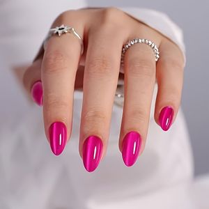 24 stuks Ovaalvormige Fuchsia Cat-Eye Kunstnagels, Met een Ontwerp, Ideaal als Cadeau voor Vrouwen