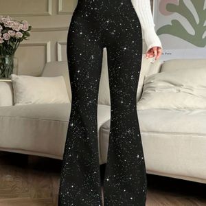 Dames High-Waisted Flared Broek, Glanzende Flared High-Waisted Strakke Broek, Geschikt voor Vakantie, Uitje, Date, Feest, Casual Dagelijks Gebruik, Elegant Design