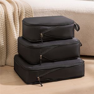 3pcs Travel Organizer Set, Compressible Clothing Storage Bags, Foldable, Diamond Pattern, Oxford Fabric, With Luggage Box Suitcase, For Trave