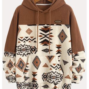 Herfst- en Winter Fleece Hoodie voor Mannen met , Etnische Stijl Gevoerde Dikke Sweatshirt - Modieuze Casual Trui