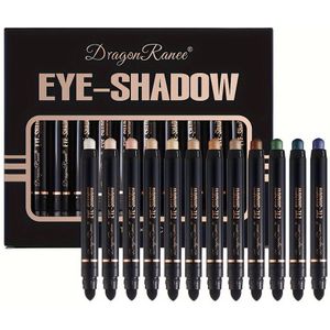 12-delige Set Dubbelzijdige Oogschaduwsticks met Kwast, Parel en Glans, Toneleffect, Langhoudend, Waterdicht en Niet-vervagend, Perfect Cadeau