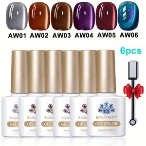 BORN PRETTY 6-delige Water Light Cat Magnetische Gel Nagellak Set voor Jelly Glas Rood Soak Off Vernis Semi Permanent