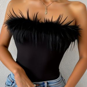 Dames Strapless Tube Top - Hoge Rek Slim-Fit Zwarte Elegante Shirt, Mouwloze Blouse voor Lente Zomer Herfst, Veelzijdig Laagstuk voor Jurken, Blouses & Jassen (Geen Okselvolume)