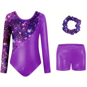 3-delige set met sterrenpatroon, legging, en scrunchie voor meisjes, danskleding.