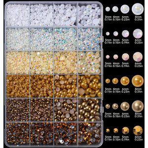 5300 stuks Halfronde Flatback Nepsteen Nagelart Decoratieset, Gemengde Maten in Wit, Goud, en Crèmegeel, DIY Nageldesign Kit voor Vintage Winter-Autumn Kleuren Manicure Benodigdheden