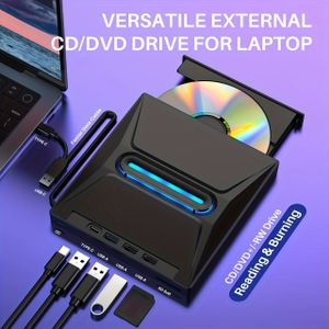 Upgrade Draagbare Externe CD DVD Drive, USB-Gevoed Type-C & USB 3.0 Multifunctionele DVD+/-RW Schrijver/Brander met SD Kaartlezer, 3-Poorts USB , voor Windows, , Apple OS