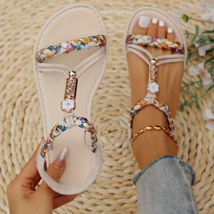 Vlecht Sandalen voor dames, Elastische band instappers Lichtgewicht strandschoenen, Comfortabele antislip vakantieschoenen