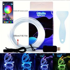 Neonverlichting (Middenconsole + Dashboard) Bijpassende Armsteun Opbergdoos, APP Bedieningscontrole RGB LED Lichtband