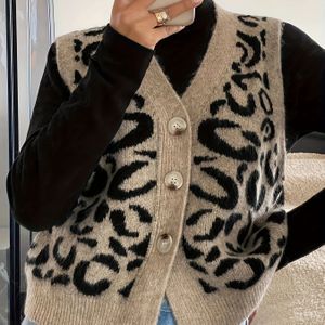 Modieuze Elegante V-Hals Open Voorzijde Geknoopt Mouwloos Luipaardprint Vest voor Dames - Uniek Ontwerp,