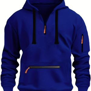 Heren Plus Size Comfortabele Kleur Lange Mouw Hoodie - Herfst en Winter Zachte Casual Kleding - Kangoeroe Zak, Semi-Zip Ontwerp, Essentieel voor Dagelijks