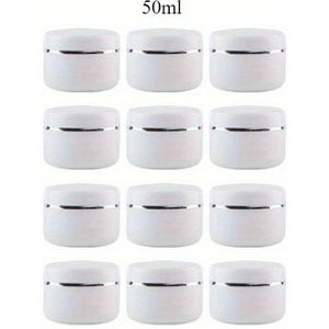 12 stuks Witte Cosmetische Potten met Zilveren Deksel - 30ml & 50ml, Lekvrije Reiscontainers voor Make-up, Lotions, Crèmes & Meer, Monsterflessen, Lege Cosmetische Blikjes, Herbruikbare Flessen