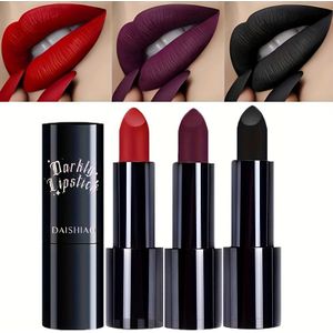 Darkly Lipstick: 3- set Matte Lippenstift, Waterdicht, Langhoudend, Halloween Look - Voor Volwassenen - Geschikt voor Alle Huidtypes - Matte Afwerking - Zwart, , Rood, Perfect Cadeau voor Vrouwen