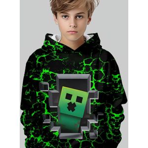 Jongens Capuchon Trui met Groene Bliksemschicht Pixel Graphics - Retro Videogame Stijl Trui, Wasmachinebestendige Casual Pullover voor Speelafspraken & Buiten (Lente/Herfst) - 'Gaming Outfit'