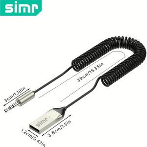 1pc SIMR Universele draadloze auto-audio-ontvangeradapter met 3,5mm , USB-gevoed, ingebouwde microfoon, luidspreker - Metaal, draadloos, geen batterij nodig